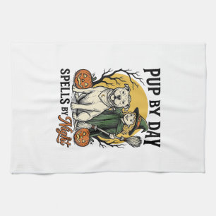 Halloween Dog Witch Shirt Vintage Engraving Pet Te Tea Towel