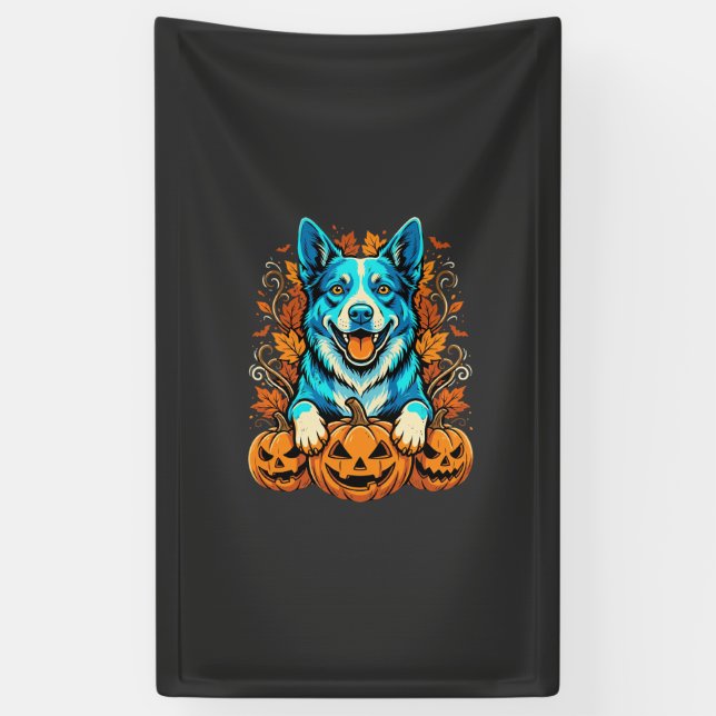 Halloween Dog With Jack O Lantern Pumpkins_1 Banner (Vertical)