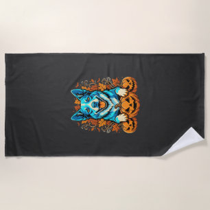 Halloween Dog With Jack O Lantern Pumpkins_1 Beach Towel