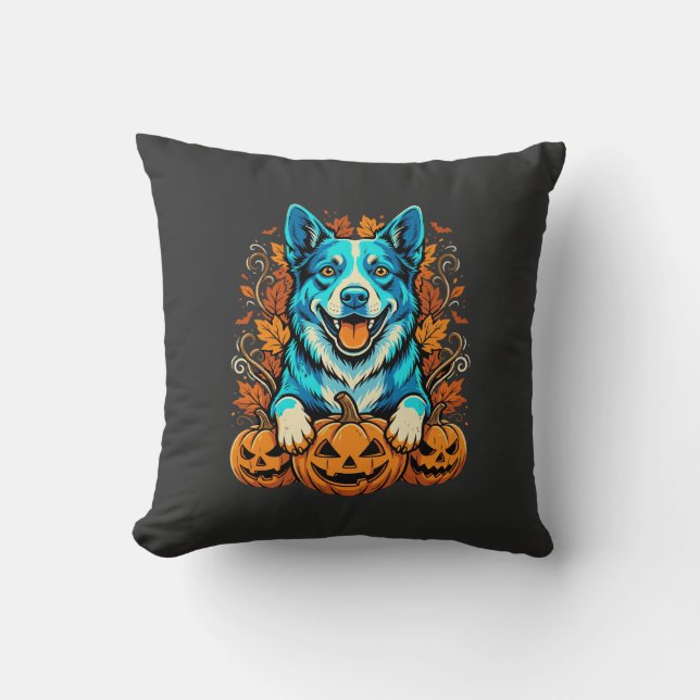 Halloween Dog With Jack O Lantern Pumpkins_1 Cushion (Front)