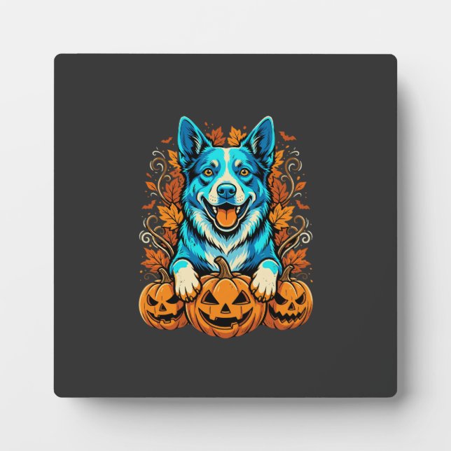 Halloween Dog With Jack O Lantern Pumpkins_1 Plaque (Front)
