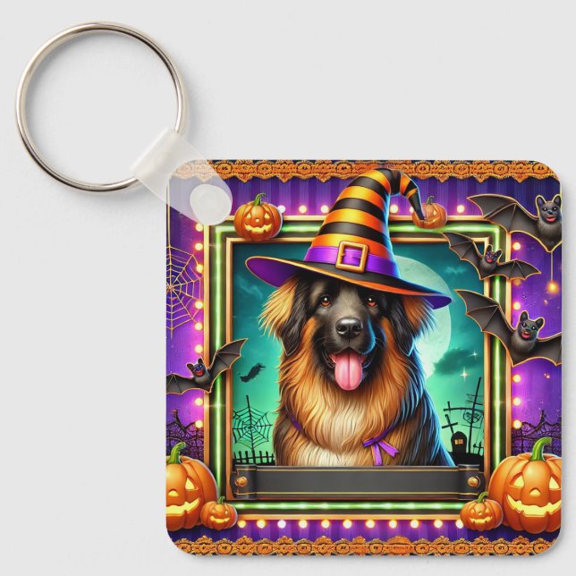 Halloween Dog With Witch Hat Key Ring (Front)