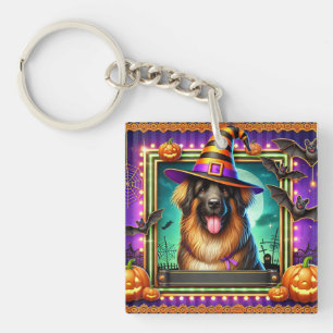 Halloween Dog With Witch Hat Key Ring