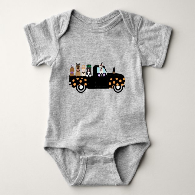 Halloween Dogs In A Pickup Truck Baby Bodysuit (Front)