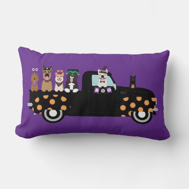 Halloween Dogs In A Pickup Truck Lumbar Cushion (Front)