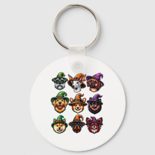 Halloween Dogs Wearing Witch Hats Key Ring