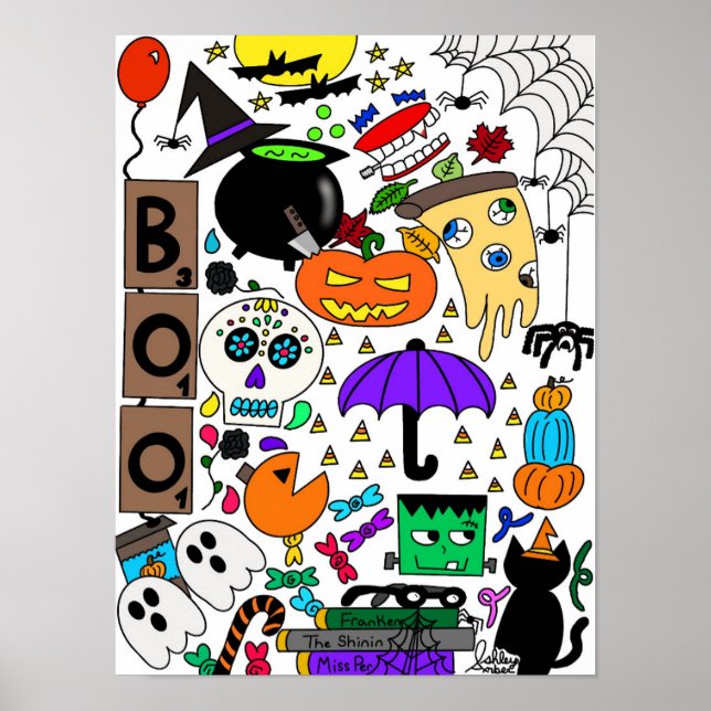 Halloween Doodle Collage 12"x16" Poster (Front)