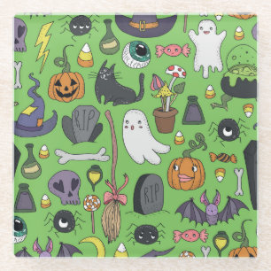 Halloween Doodle: Cute Seamless Concept Glass Coaster
