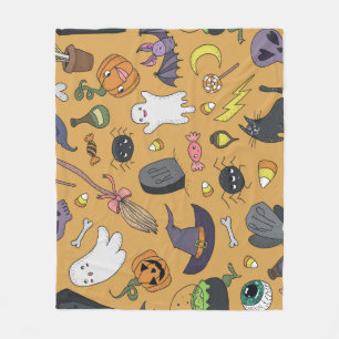 Halloween Doodle Objects Seamless Pattern Fleece Blanket