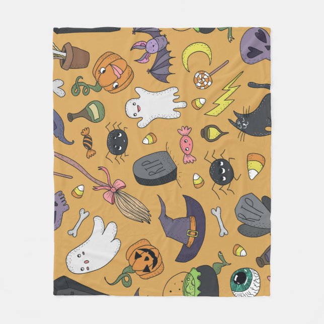 Halloween Doodle Objects Seamless Pattern Fleece Blanket (Front)