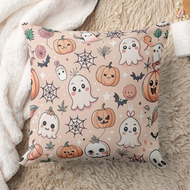Halloween Doodle Pattern with Ghosts & Pumpkins 2 Cushion (Blanket)