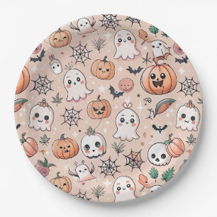 Halloween Doodle Pattern with Ghosts & Pumpkins 2 Paper Plate