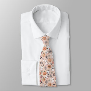 Halloween Doodle Pattern with Ghosts & Pumpkins 2 Tie