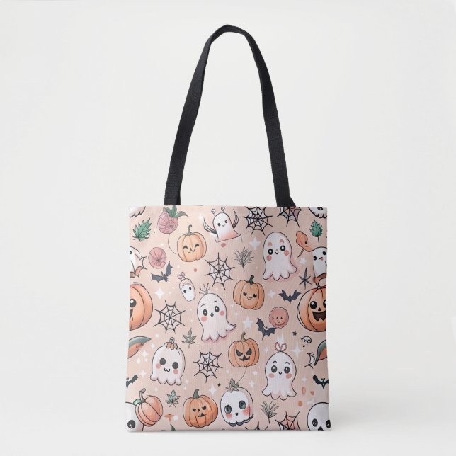 Halloween Doodle Pattern with Ghosts & Pumpkins 2 Tote Bag (Front)