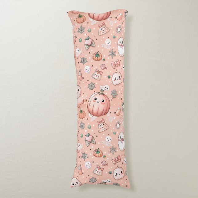 Halloween Doodle Pattern with Ghosts & Pumpkins Body Cushion (Front Vertical)