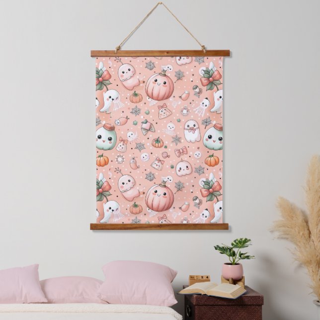 Halloween Doodle Pattern with Ghosts & Pumpkins Hanging Tapestry (Bedroom)