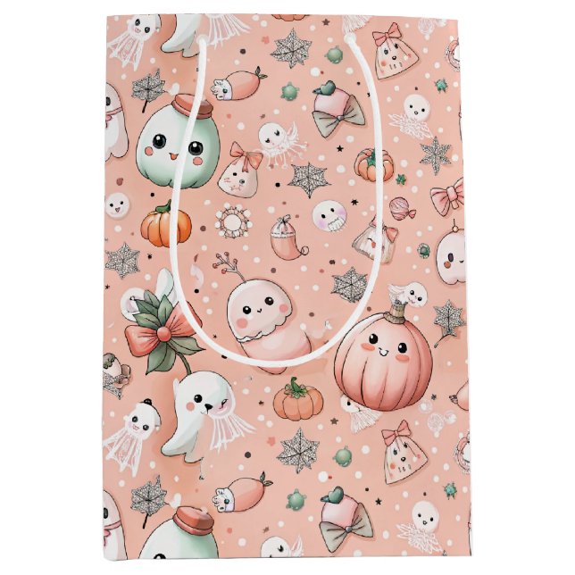 Halloween Doodle Pattern with Ghosts & Pumpkins Medium Gift Bag (Front)