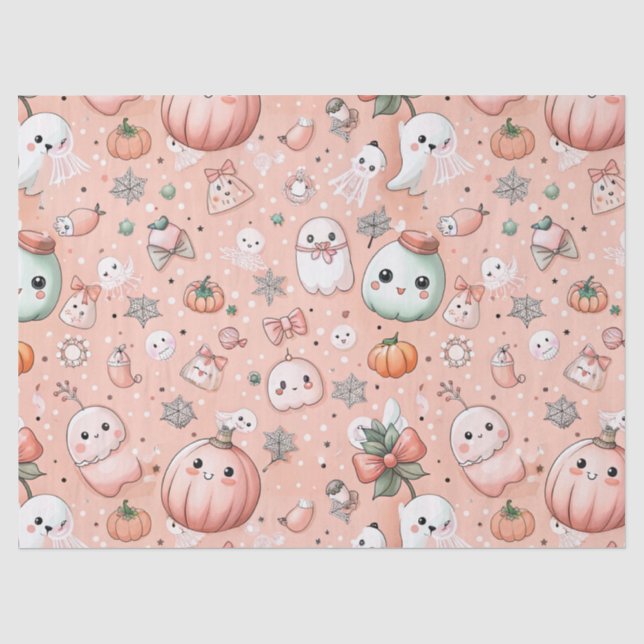 Halloween Doodle Pattern with Ghosts & Pumpkins Tissue Paper (Front)