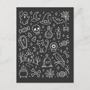 Halloween doodles back holiday postcard