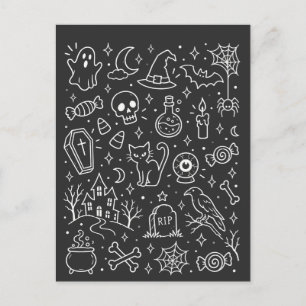 Halloween doodles back holiday postcard