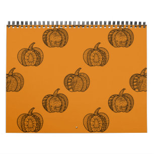 Halloween doodles boho mandala pumpkins Autumn Calendar