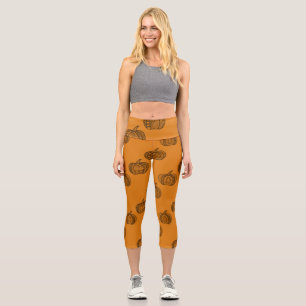 Halloween doodles boho mandala pumpkins Autumn Capri Leggings