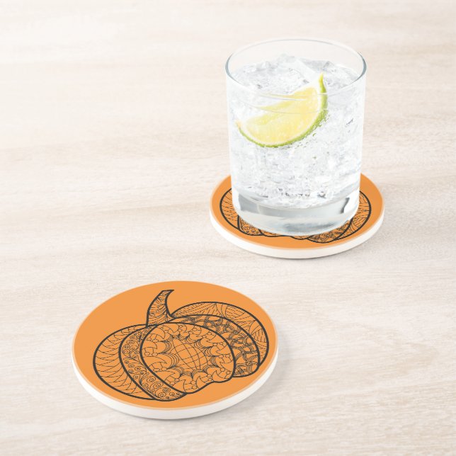 Halloween doodles boho mandala pumpkins Autumn Coaster (Side)