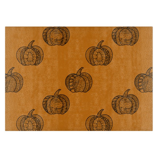Halloween doodles boho mandala pumpkins Autumn Cutting Board (Front)