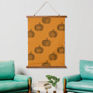 Halloween doodles boho mandala pumpkins Autumn Hanging Tapestry