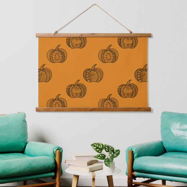 Halloween doodles boho mandala pumpkins Autumn Hanging Tapestry (Living Room)