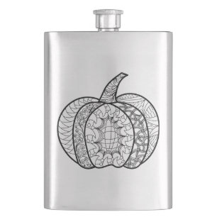 Halloween doodles boho mandala pumpkins Autumn Hip Flask