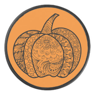 Halloween doodles boho mandala pumpkins Autumn Hockey Puck