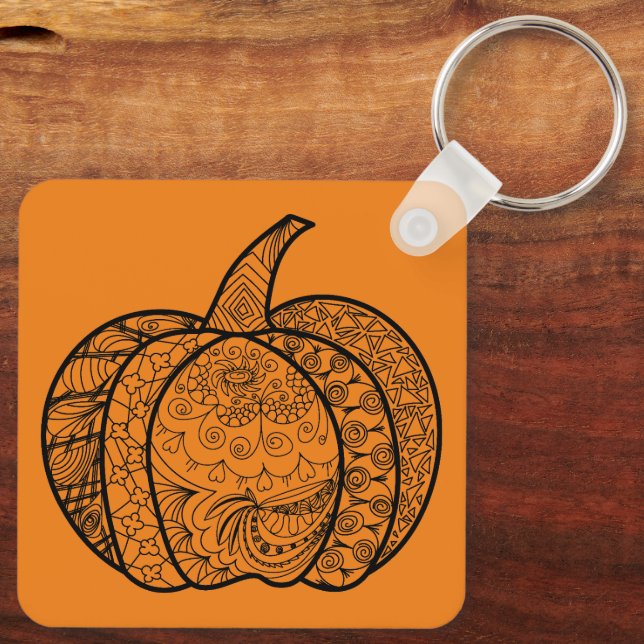 Halloween doodles boho mandala pumpkins Autumn Key Ring (Back)