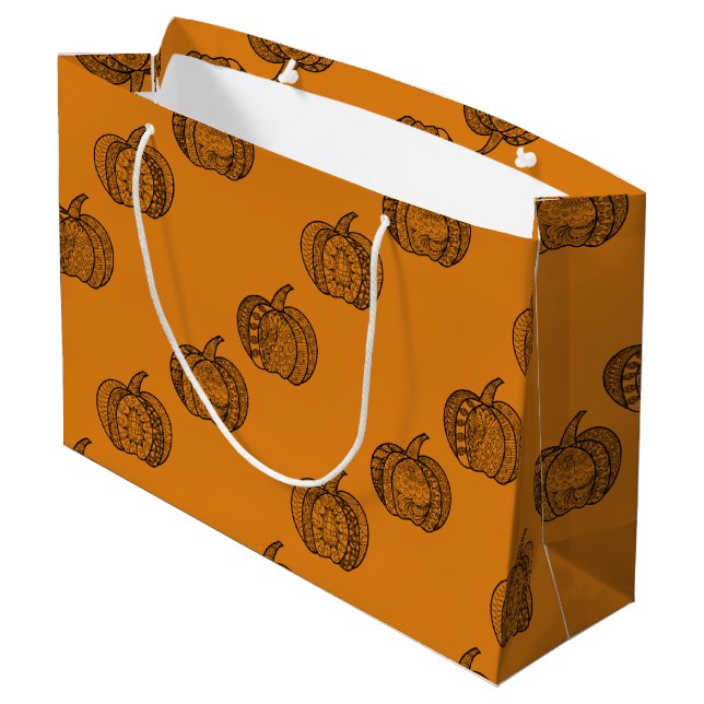 Halloween doodles boho mandala pumpkins Autumn Large Gift Bag (Back Angled)