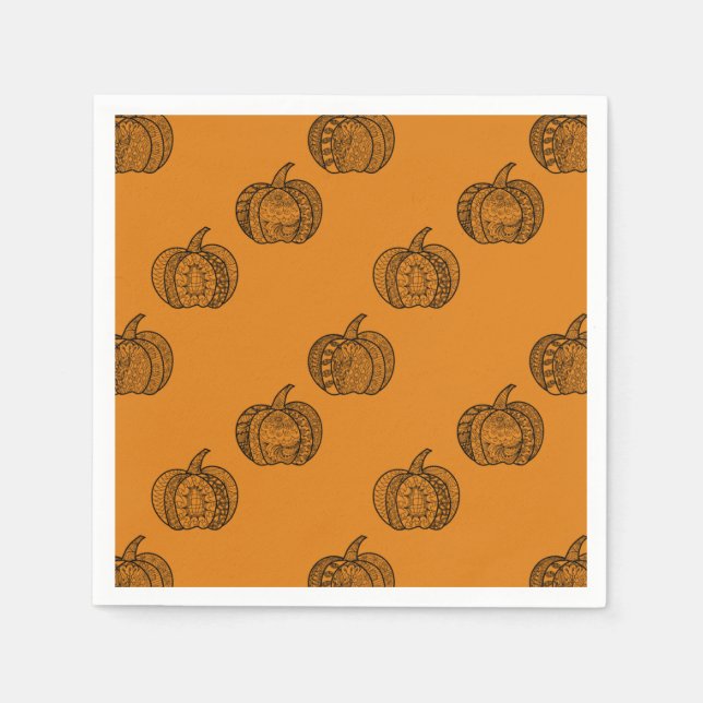 Halloween doodles boho mandala pumpkins Autumn Napkin (Front)