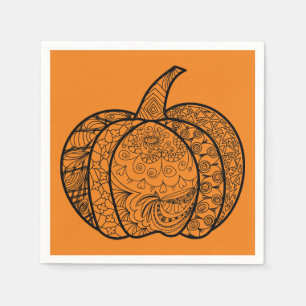 Halloween doodles boho mandala pumpkins Autumn Napkin