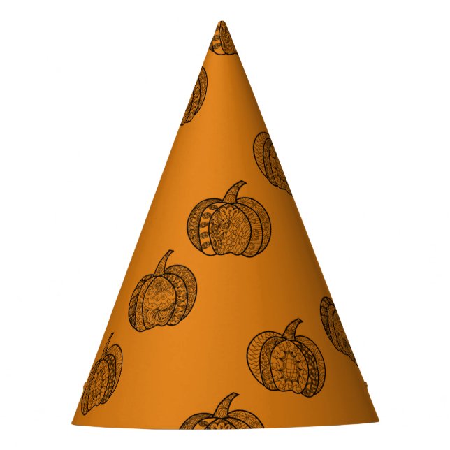 Halloween doodles boho mandala pumpkins Autumn Party Hat (Front)