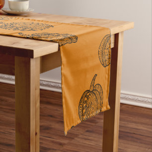 Halloween doodles boho mandala pumpkins Autumn Short Table Runner