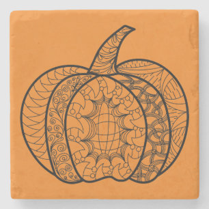 Halloween doodles boho mandala pumpkins Autumn Stone Coaster