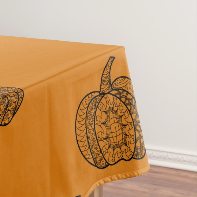 Halloween doodles boho mandala pumpkins Autumn Tablecloth (In Situ)