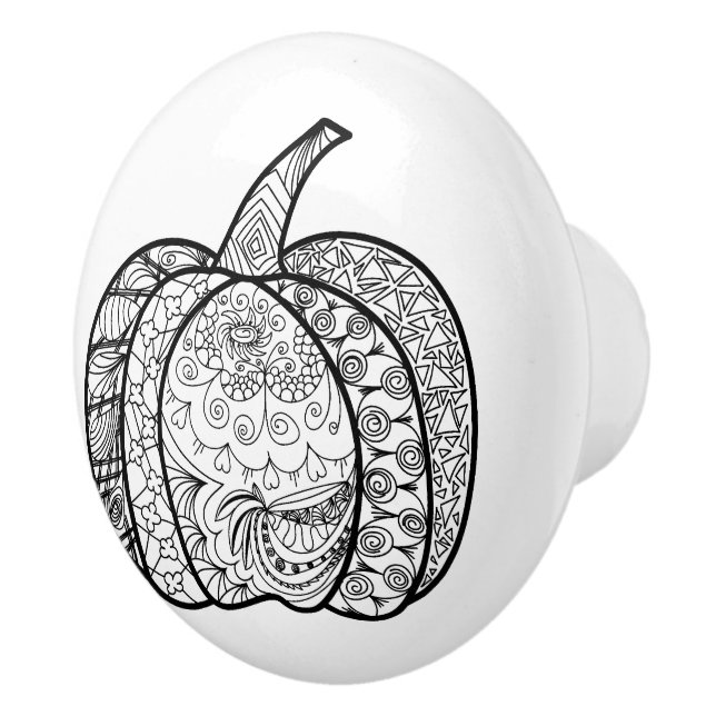 Halloween doodles boho zentangles pumpkins Autumn Ceramic Knob (Right)