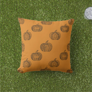 Halloween doodles boho zentangles pumpkins Autumn Cushion