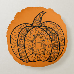Halloween doodles boho zentangles pumpkins Autumn Round Cushion