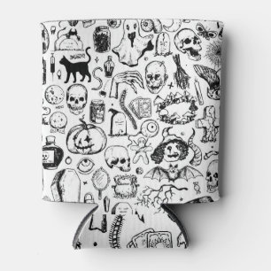 Halloween Doodles Collection, Vintage Style. Can Cooler