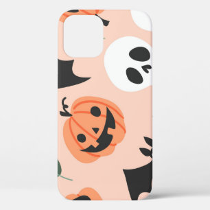 Halloween doodles, pumpkins, bats pattern. iPhone 12 case
