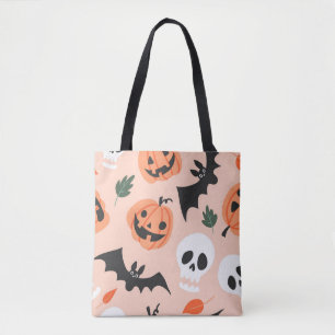 Halloween doodles, pumpkins, bats pattern. tote bag