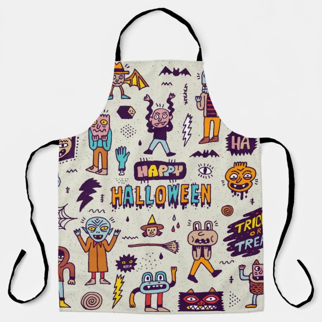 Halloween doodles, wacky cartoon seamless set. apron (Front)