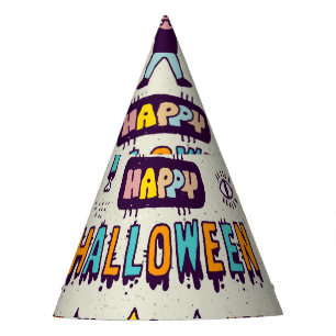 Halloween doodles, wacky cartoon seamless set. party hat