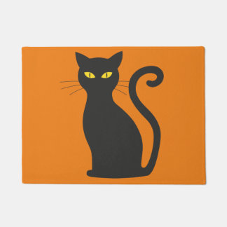 Halloween Doormat with Black Cat
