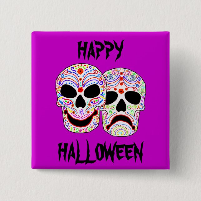 Halloween DOTD Comedy-Tragedy Skulls 15 Cm Square Badge (Front)